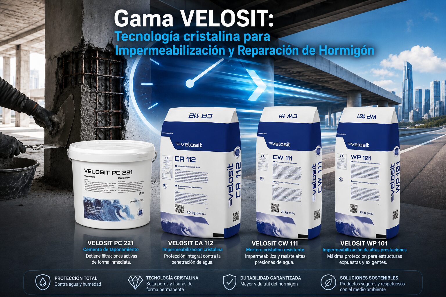 gama velosit impermeabilización y reparación del hormigón